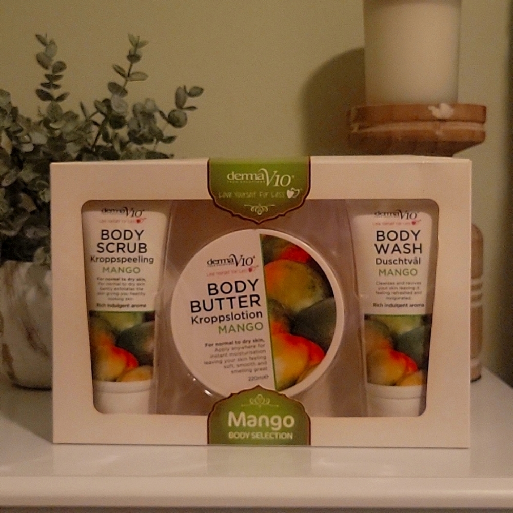 DermaV10 Mango Body Selection Gift Box - Body Scrub, Body Wash & Body Butter